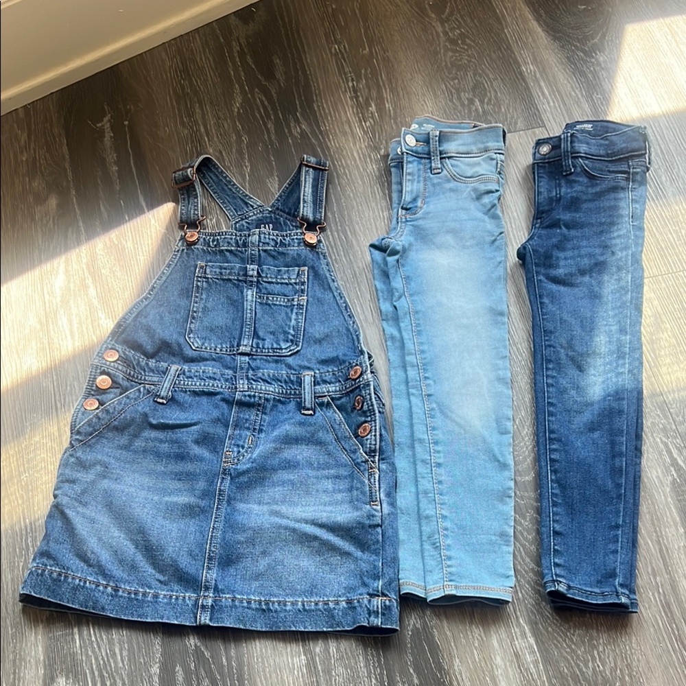 3/ Bundle GAP Denim Blue Overalls & Old Navy Ballerina Jeggings Sz 6